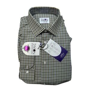 Tayion Slim-Fit Plaid Dress Shirt Mens Medium 15-15.5 34/35 White Black Gold NEW
